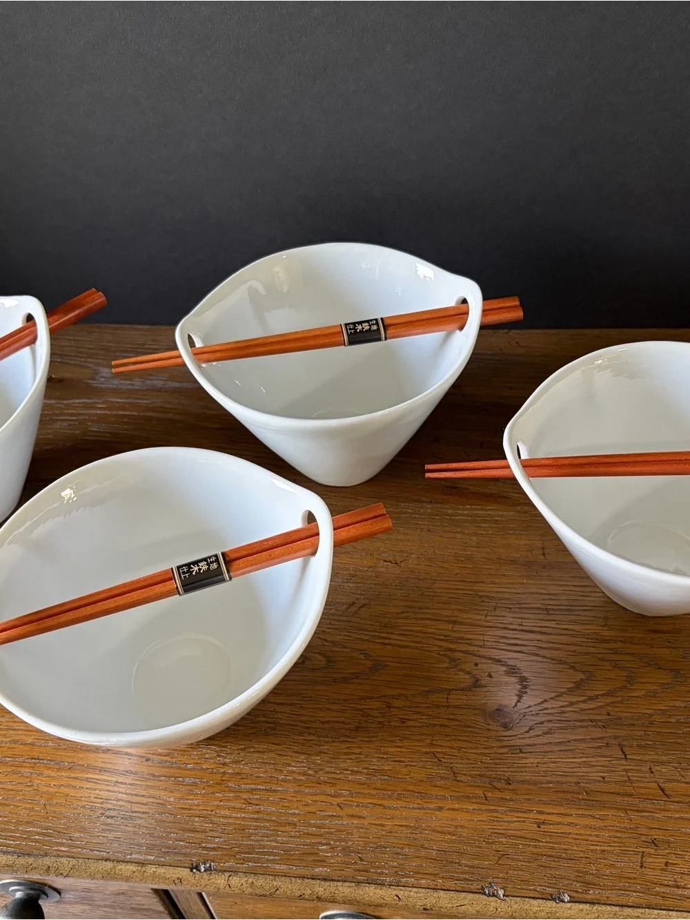 Set of 4 Crate & Barrel Kai Noodle Bowls with Chopsticks
